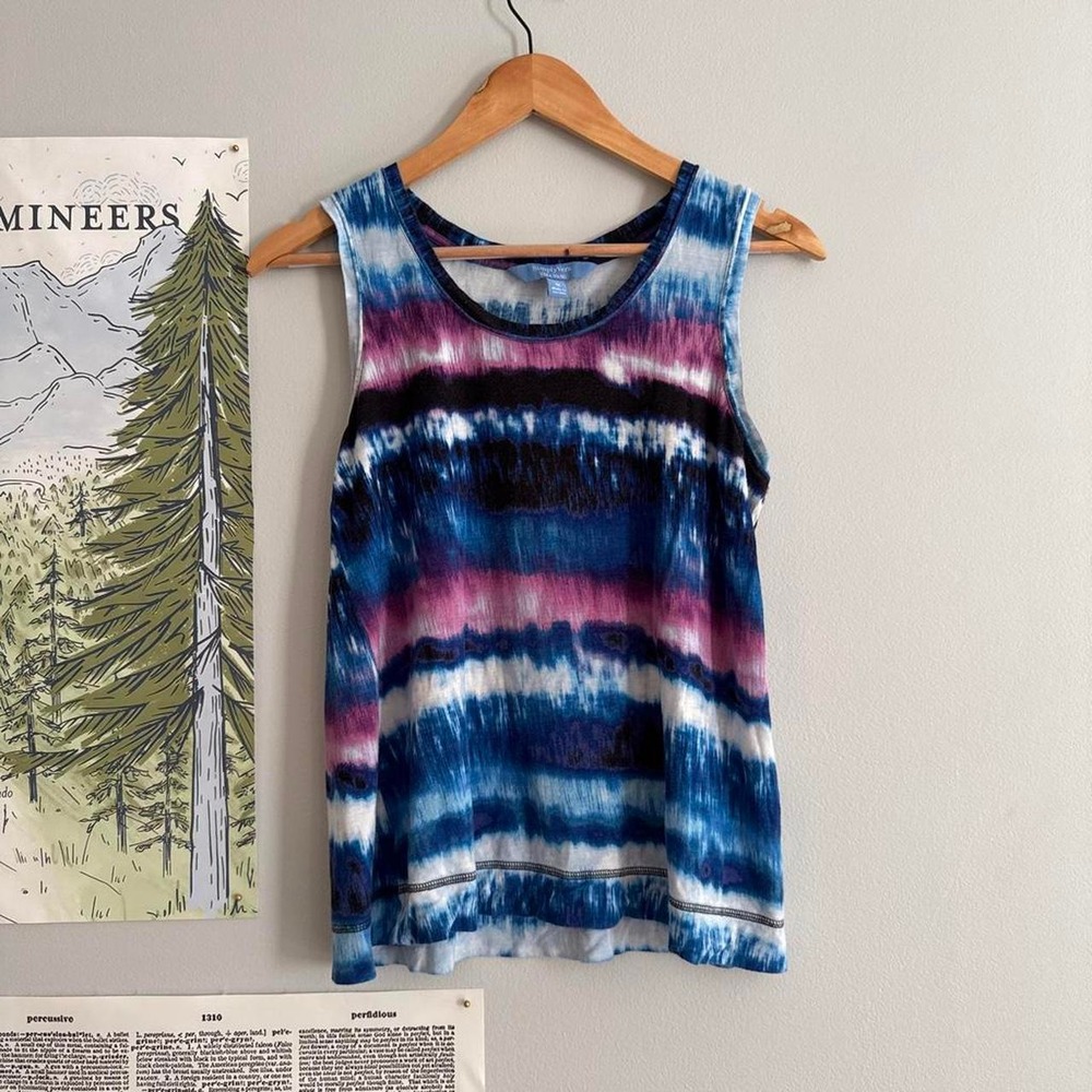 Simply Vera Vera Wang Blue‎ Purple Tie Dye Striped Tank Top